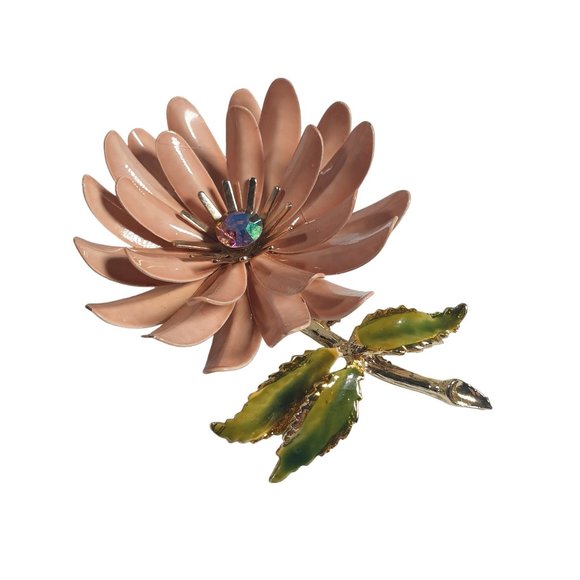 Coro Signed Floral Chrysanthemum Pin Brooch Rhinestone Vintage Designer Fashion - Picture 5 of 5